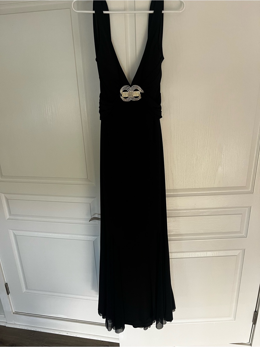 Cache Black Maxi Dress with Decorative Waist Accent